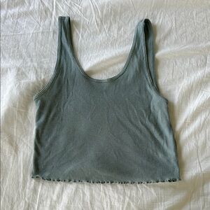 Aerie Green Ribbed Crop Tank Top